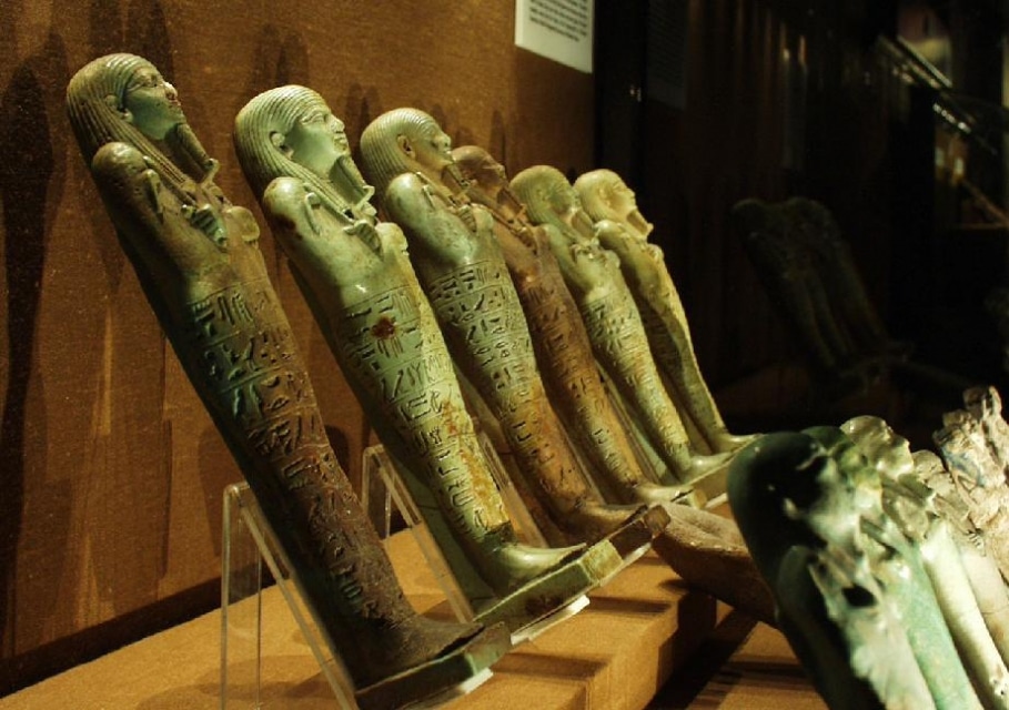 Ushabti, funerary figurines on display in the Archaeological Museum