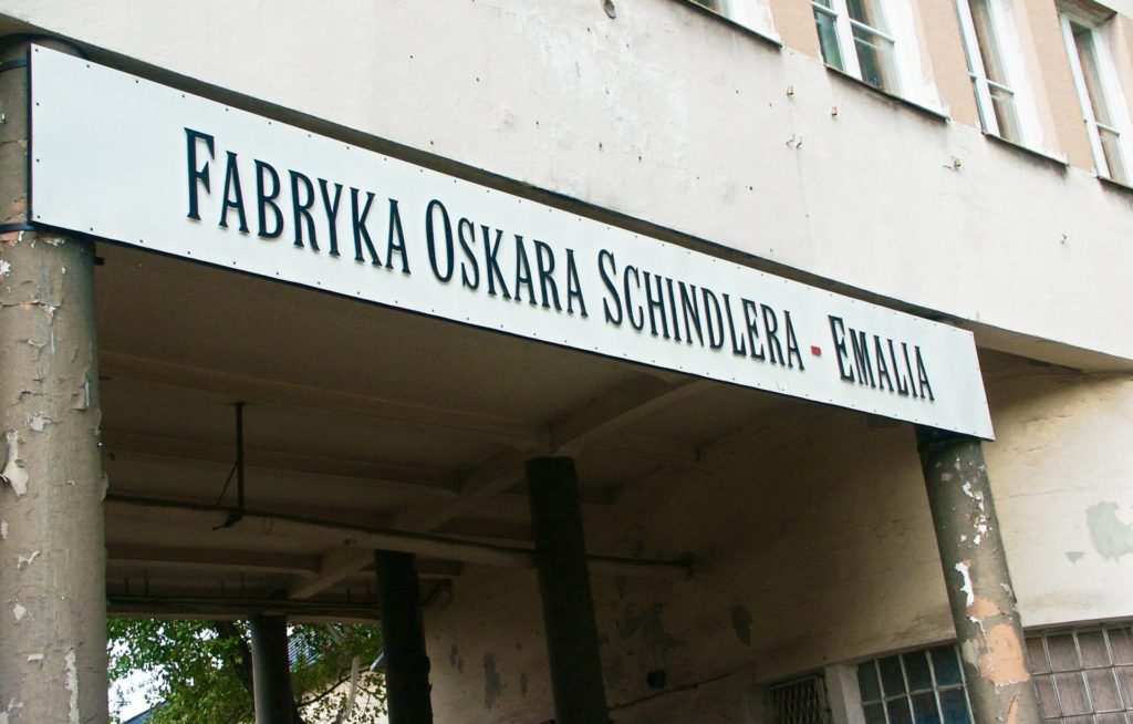 Sign near the entrance to the Schindler's Factory. It says "Oskar Schindler's Factory - Emalia"