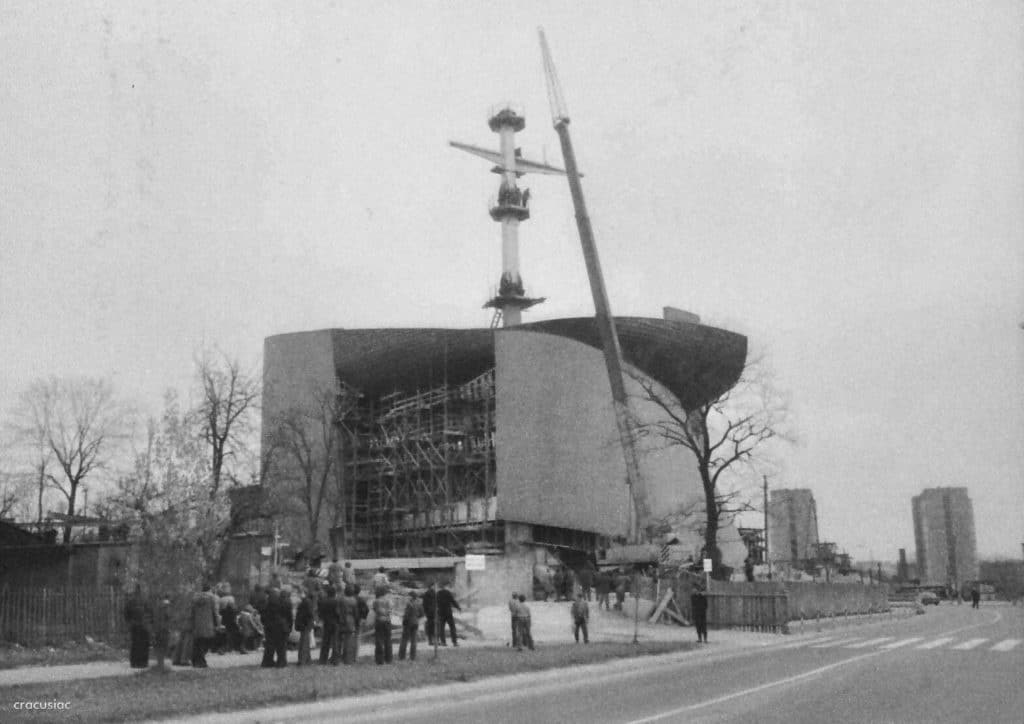 Construction works of the first church in Nowa Huta, The Arc of Lord Church, 1972