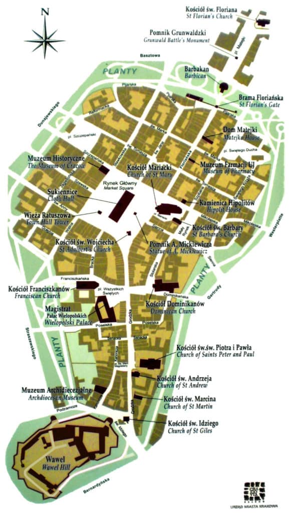 Map of Krakow Old Town
