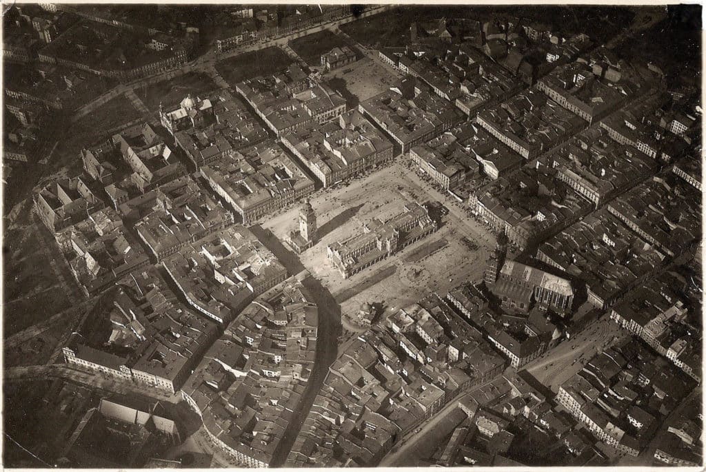 Aerial picture of Krakow Old Town, circa 1935