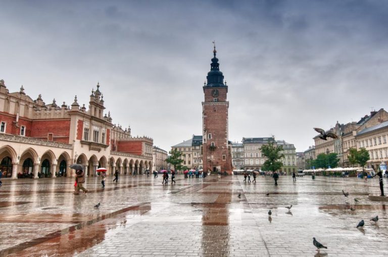 Krakow Main Square with old town hall tower