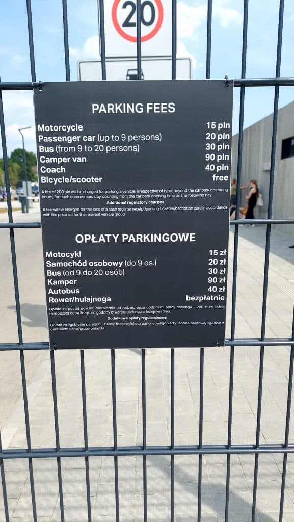 auschwitz birkenau parking fees table