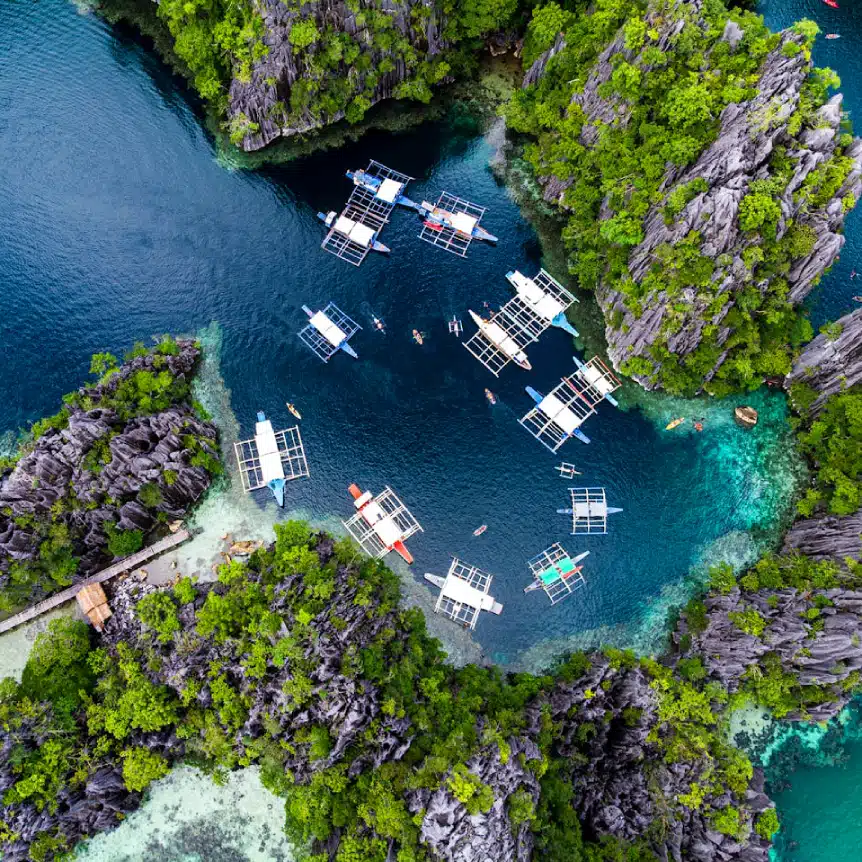 A port nestled in the El Nido Lagoons in Palawan, The Philippines.
