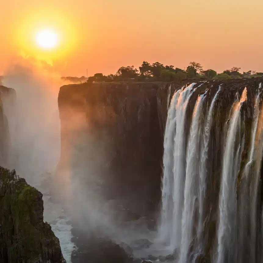 Part of the Victoria Falls waterfall, one of the biggest and most stunning waterfalls in the world.