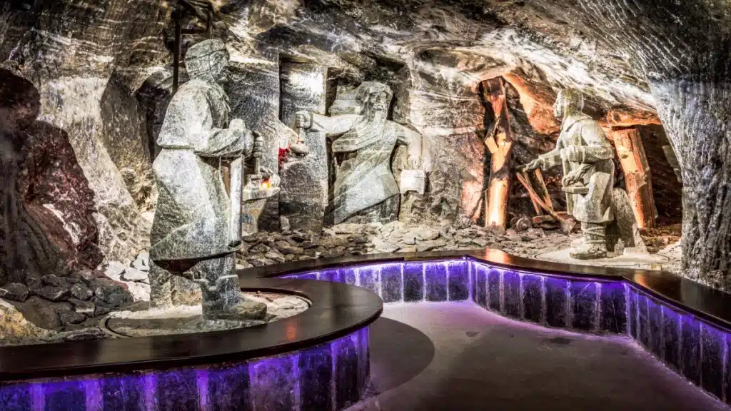 Salt sculptures inside the Wieliczka Royal Salt Mine, the most famous salt mine in Poland.
